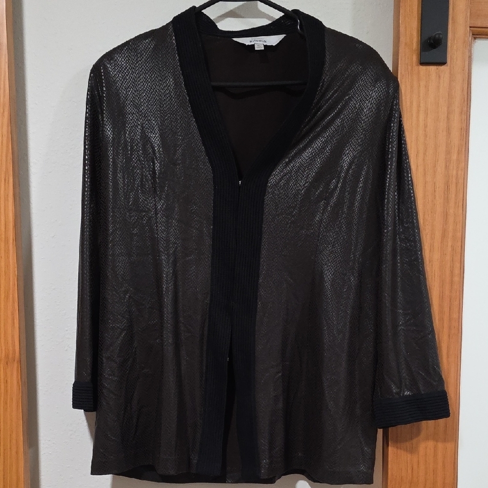 Misook Brown Snakeskin Textured Cardigan